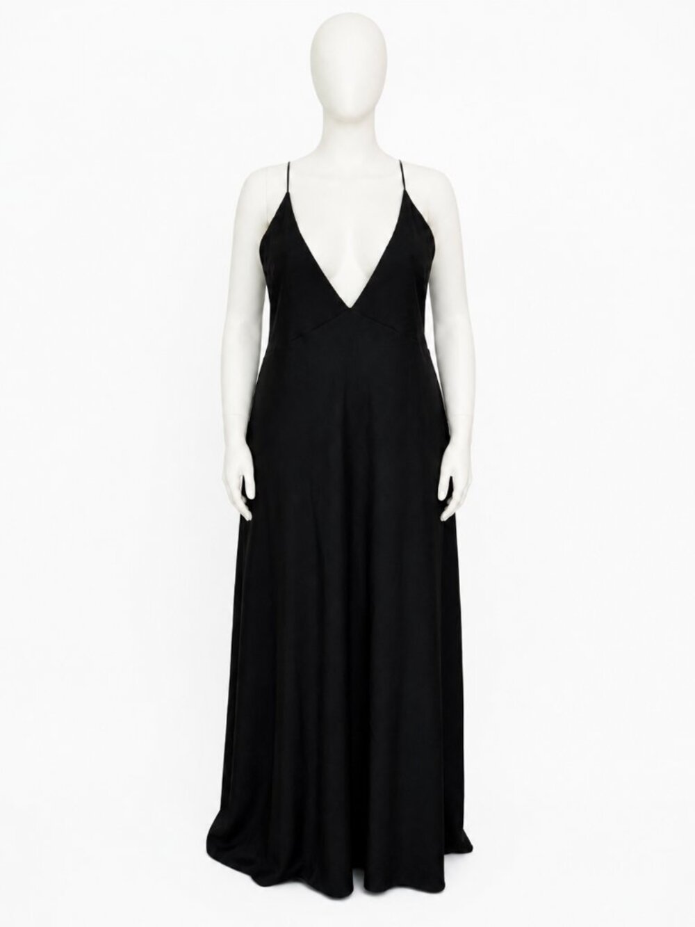 Zara 50 Black Deep V Backless Satin Gown Size Large NWT